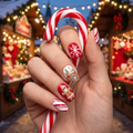 Press-on-nail Red Gingerbread Snowflake Christmas Press On Nails | Festive Holiday Style | Reusable Nail Set 1