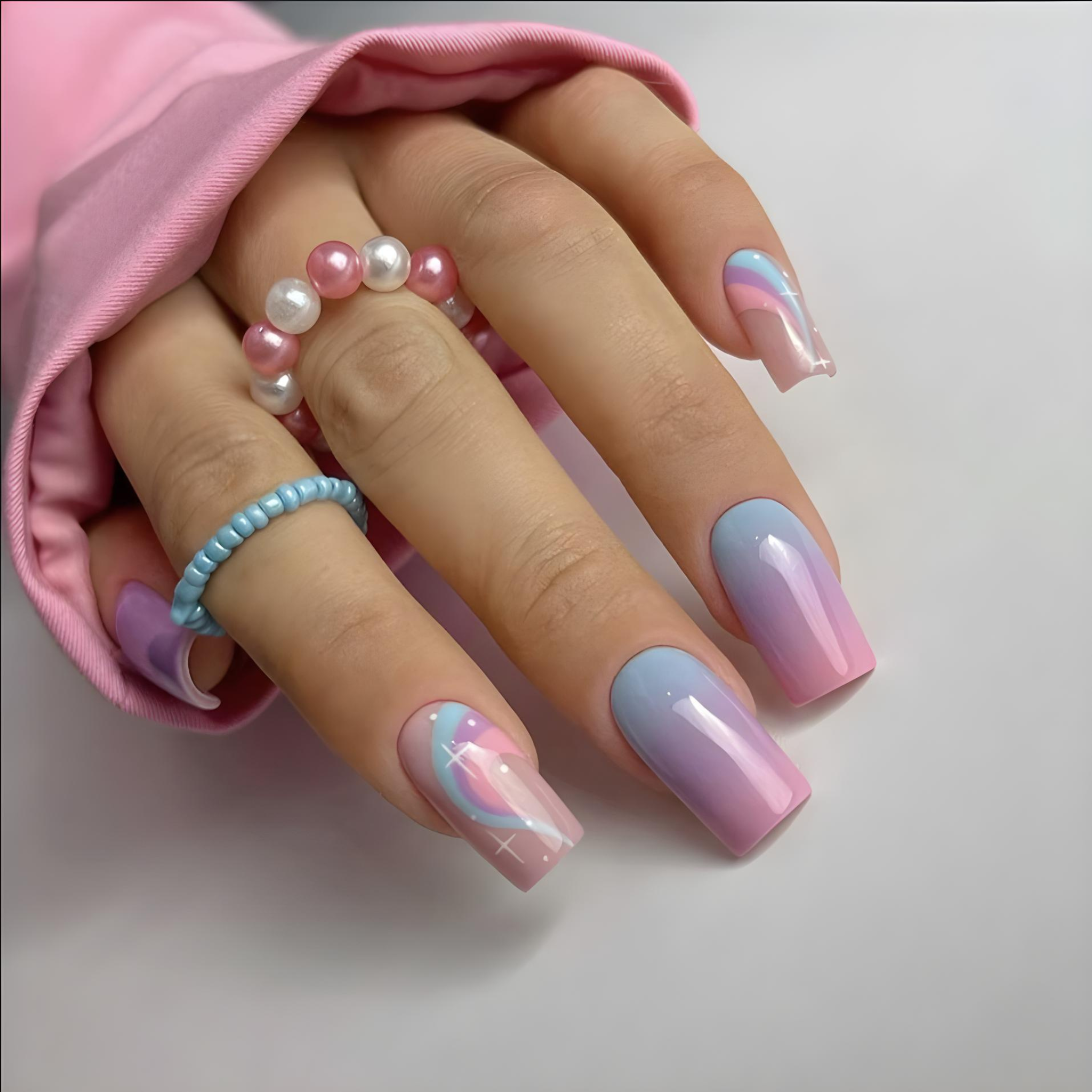 Rainbow Star Square French Press-On Nails