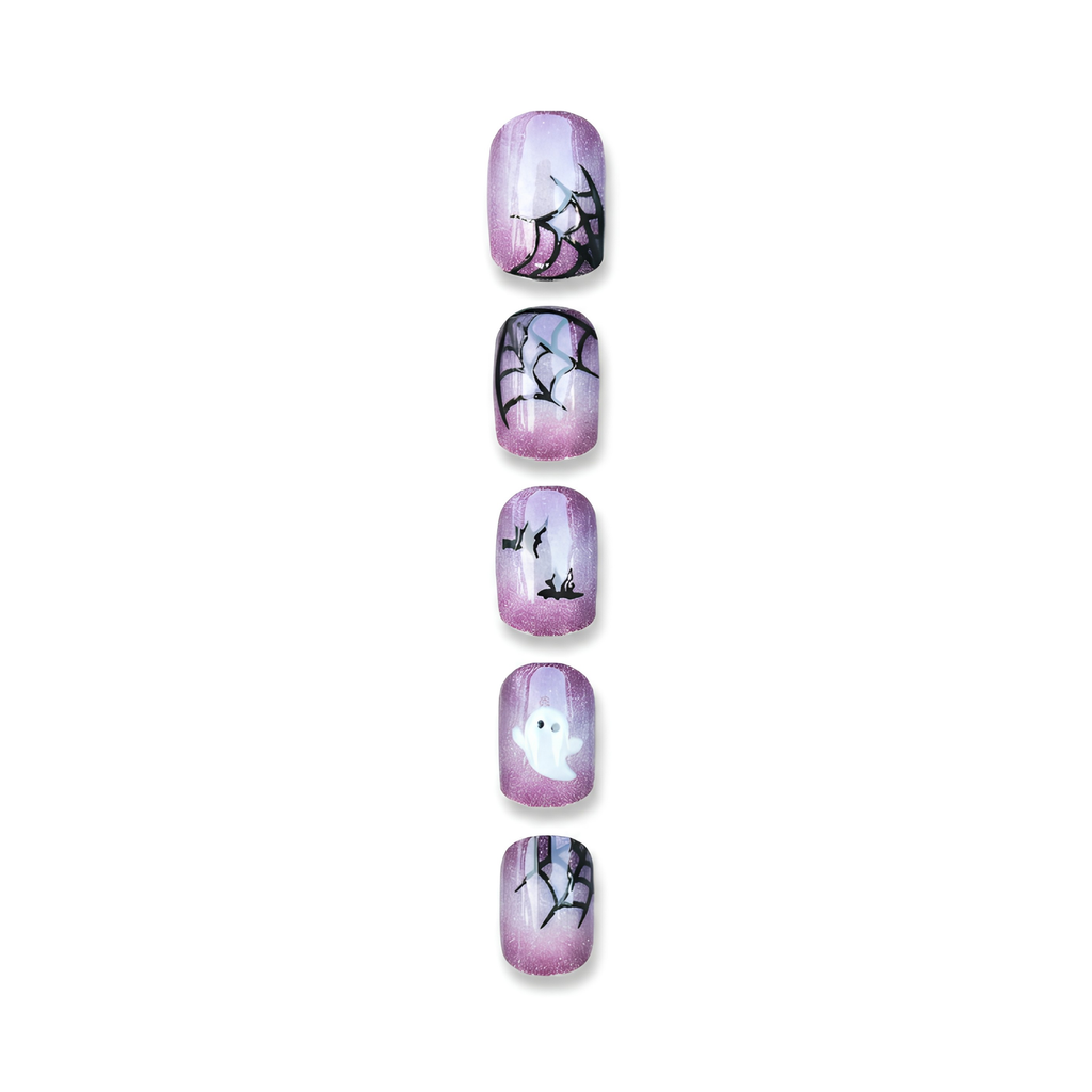 Press-on-nail Purple Cat Eye Bat & Spider Web Halloween Press On Nails | Gothic Halloween Style | Reusable Nail Set 3