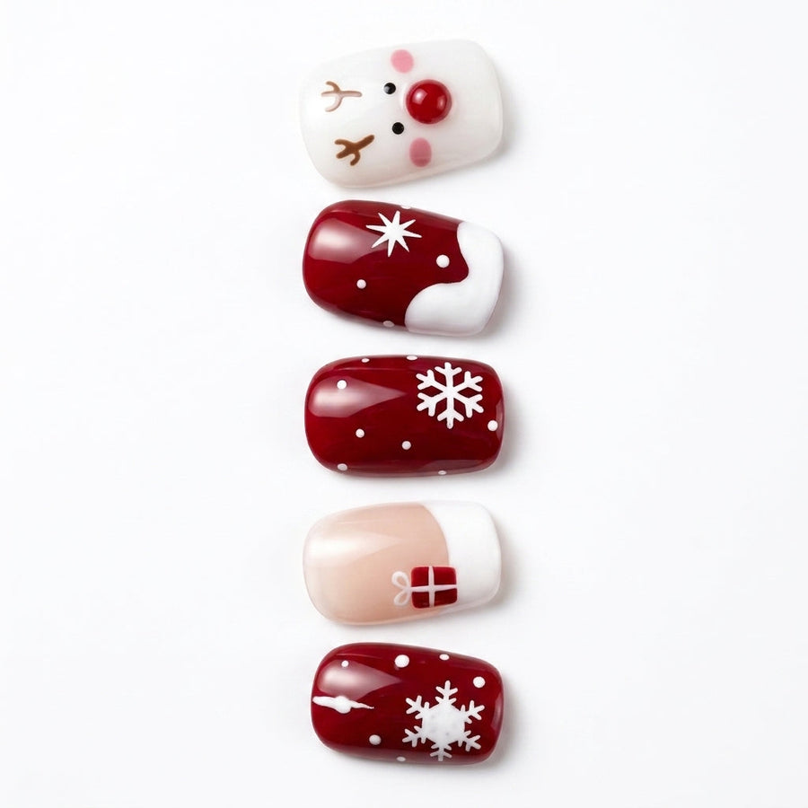 Red-Nosed Reindeer Square Christmas Press On Nails | Cute Holiday Style | Reusable Nail Set - highlight 2