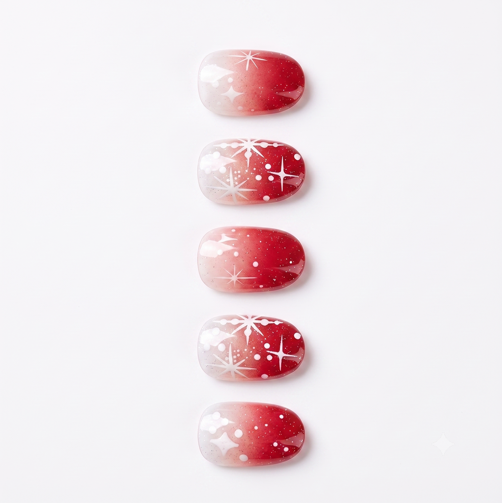 Press-on-nail Short Round Red Snowflake Press On Nails | Cozy Winter Style | Reusable Nail Set 2