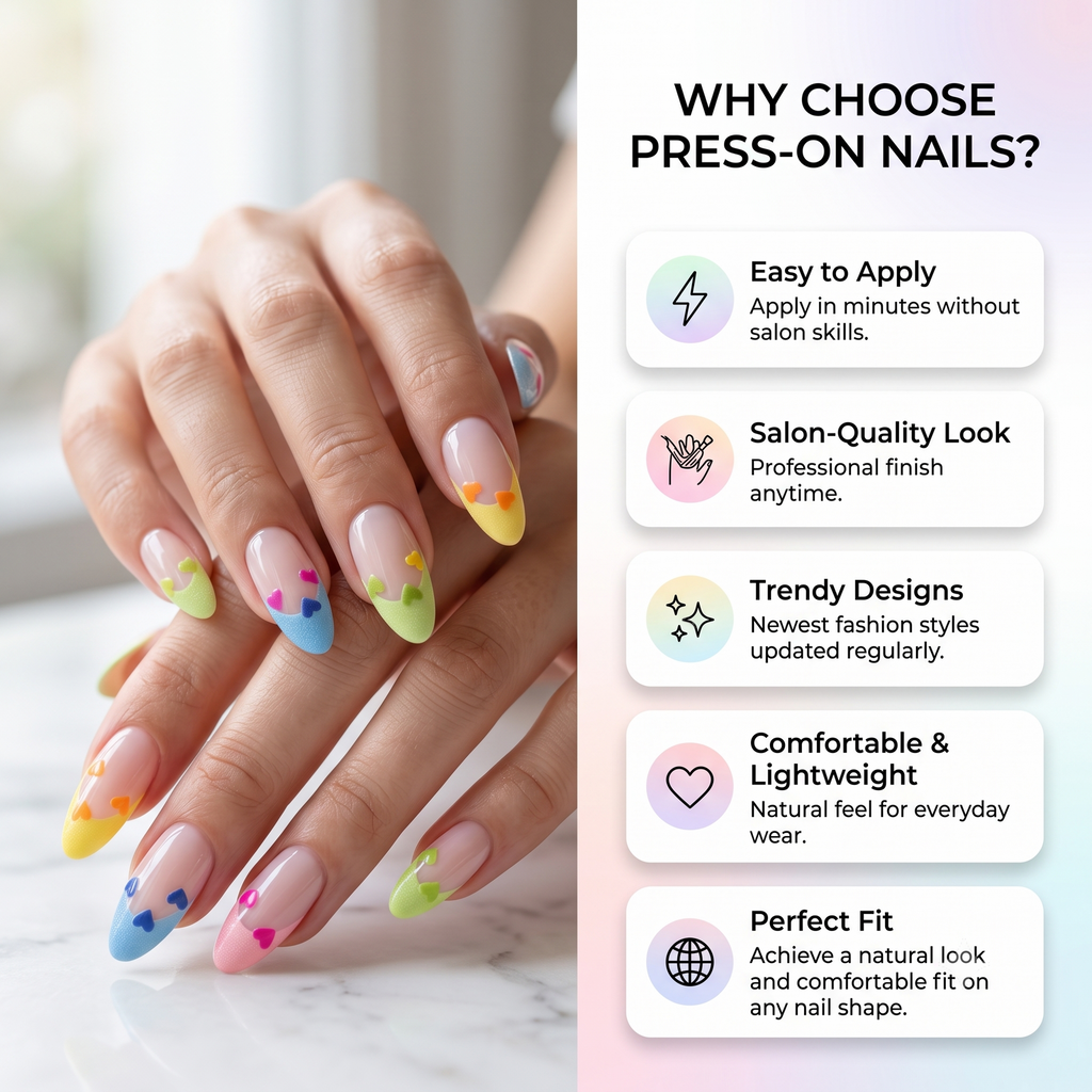 Press-on-nail Macaron Heart French Press On Nails | Sweet Coquette Style | Reusable Nail Set 5
