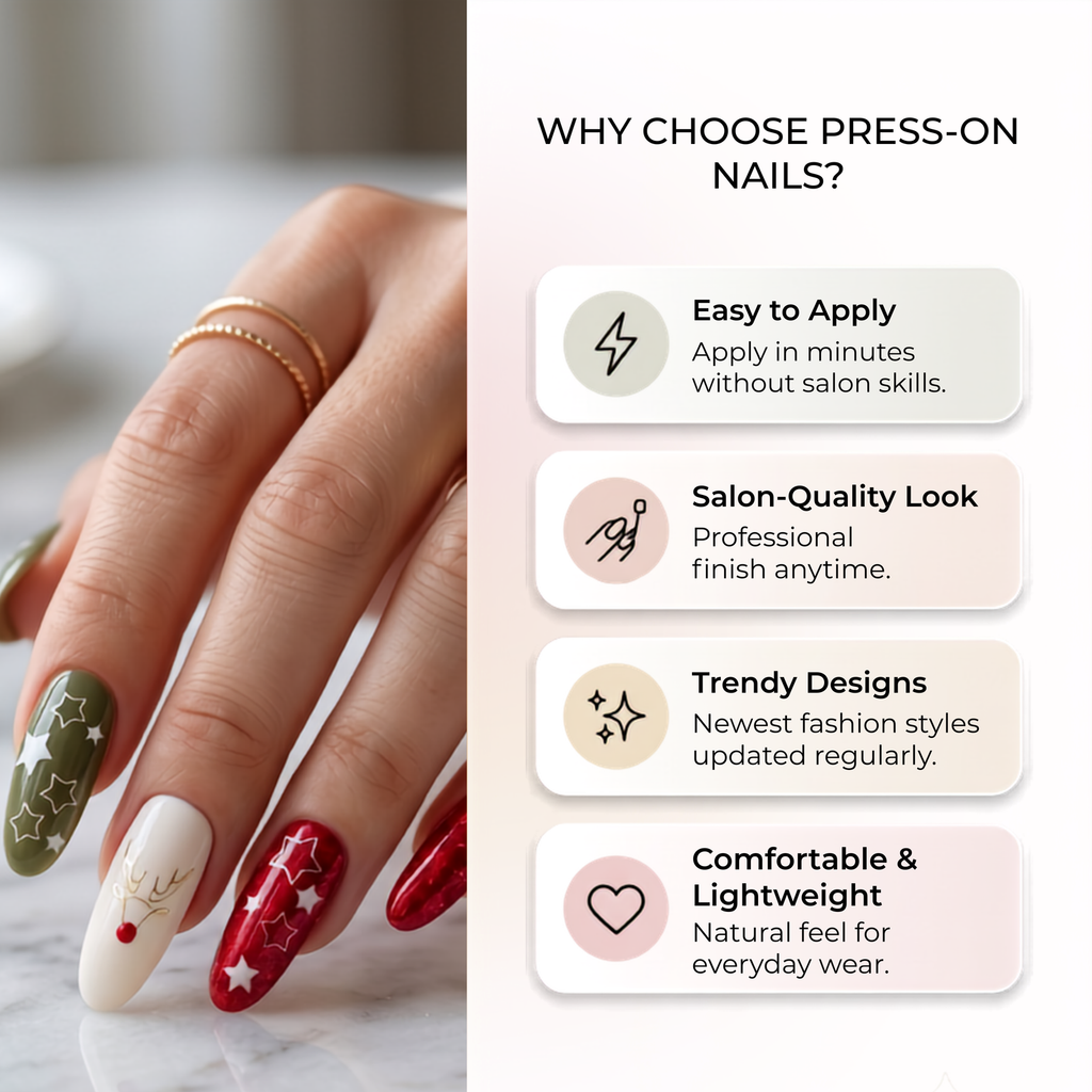Press-on-nail Glitter Antler Snowflake Christmas Press On Nails | Winter Holiday Style | Reusable Nail Set 4
