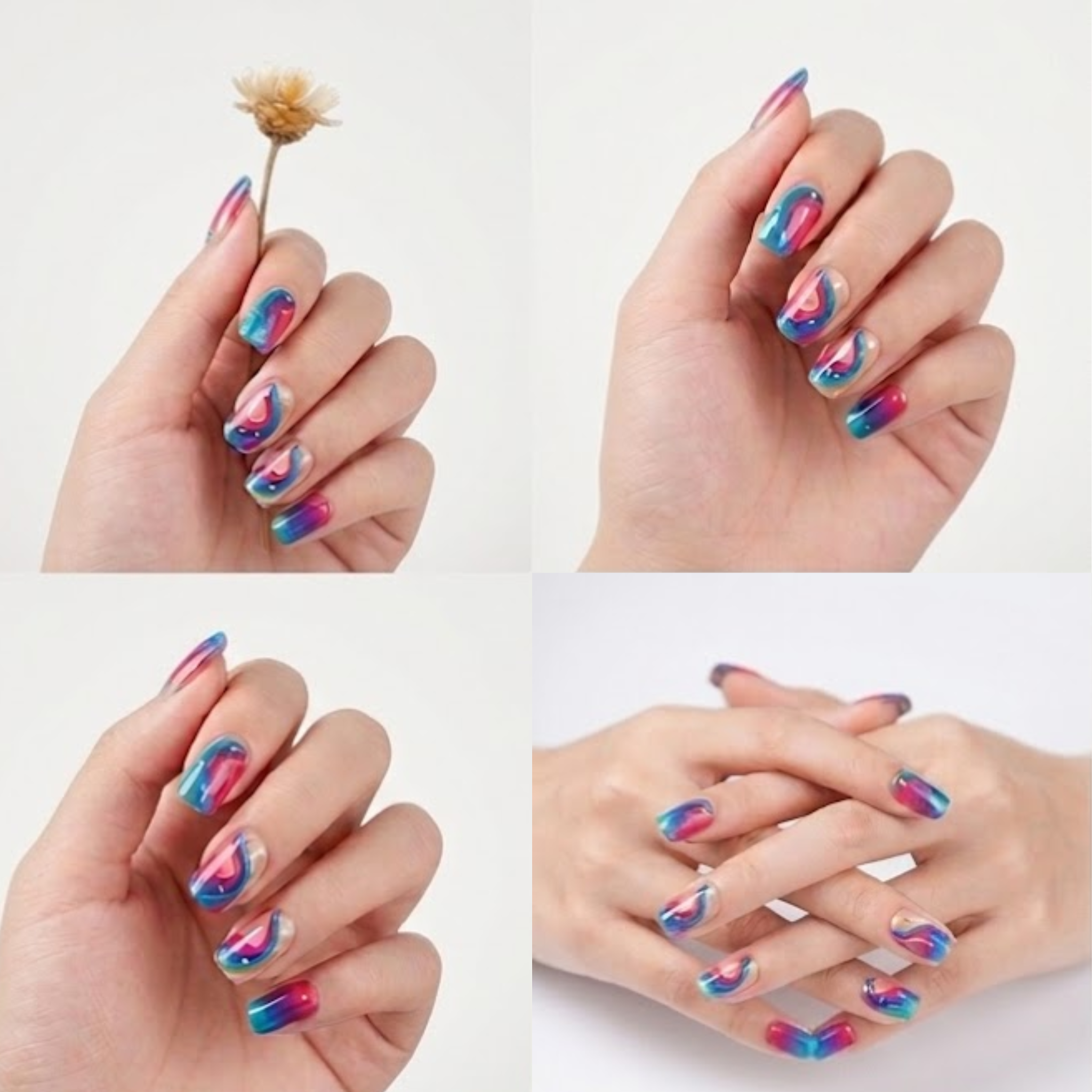 Rainbow Star Square French Press-On Nails
