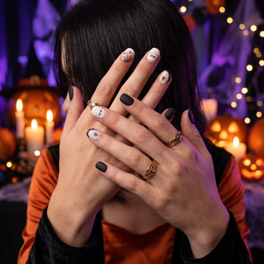 White Spider Web Halloween Press On Nails | Gothic Spooky Style | Reusable Nail Set - highlight 2