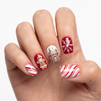 Press-on-nail Red Gingerbread Snowflake Christmas Press On Nails | Festive Holiday Style | Reusable Nail Set 3