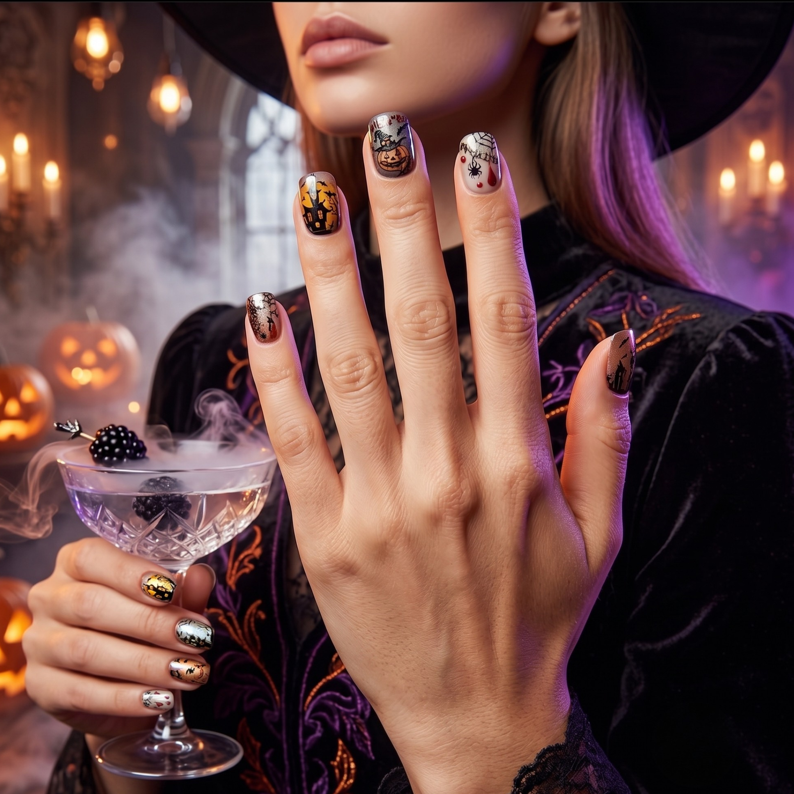 Press-on-nail Gothic Bloody Skull Halloween Press On Nails | Spooky Horror Style | Reusable Nail Set 4