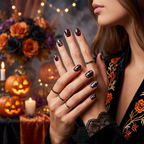 Press-on-nail Red & White Skull Floral Halloween Press On Nails | Gothic Floral Style | Reusable Nail Set 3