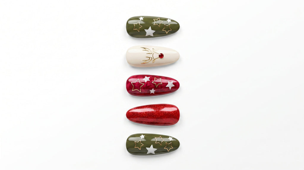 Press-on-nail Glitter Antler Snowflake Christmas Press On Nails | Winter Holiday Style | Reusable Nail Set 2