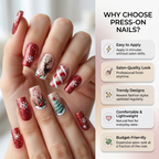 Press-on-nail Red & White Christmas Tree Reindeer Press On Nails | Festive Holiday Style | Reusable Nail Set 3