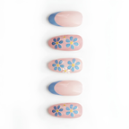 Press-on-nail Oval Blue Floral French Press On Nails | Romantic Garden Style | Reusable Nail Set 3