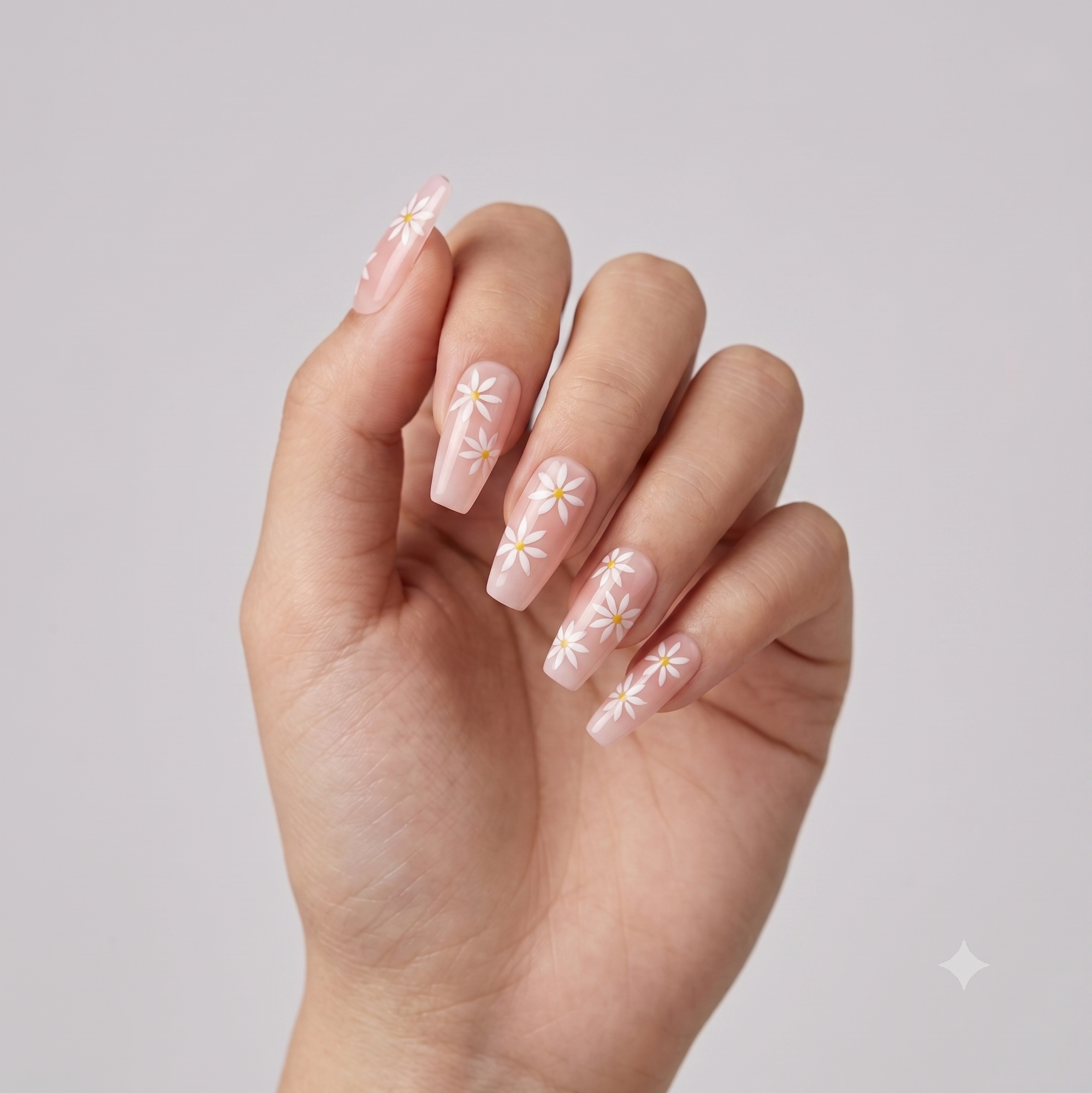 Ballet French Sunflower Press On Nails | Elegant Floral Style | Reusable Nail Set