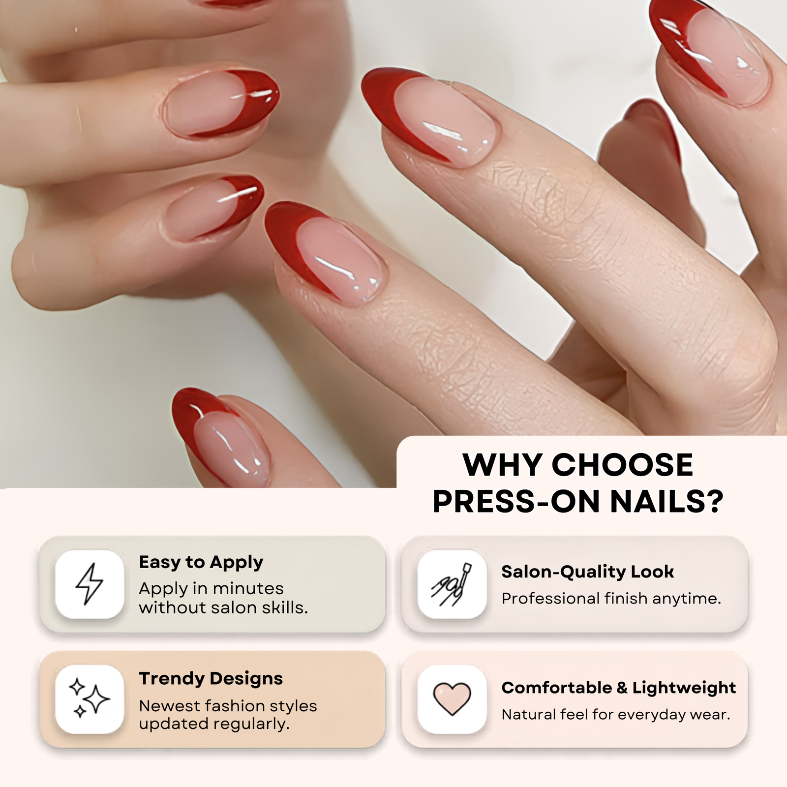Press-on-nail Minimalist French Teardrop Nail Stickers | Elegant Nail Art | Easy DIY Decoration 5