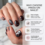 Press-on-nail Red & White Skull Floral Halloween Press On Nails | Gothic Floral Style | Reusable Nail Set 4