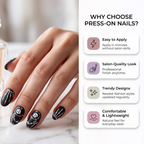 Press-on-nail Matte Black Skull Round Halloween Press On Nails | Gothic Horror Style | Reusable Nail Set 5
