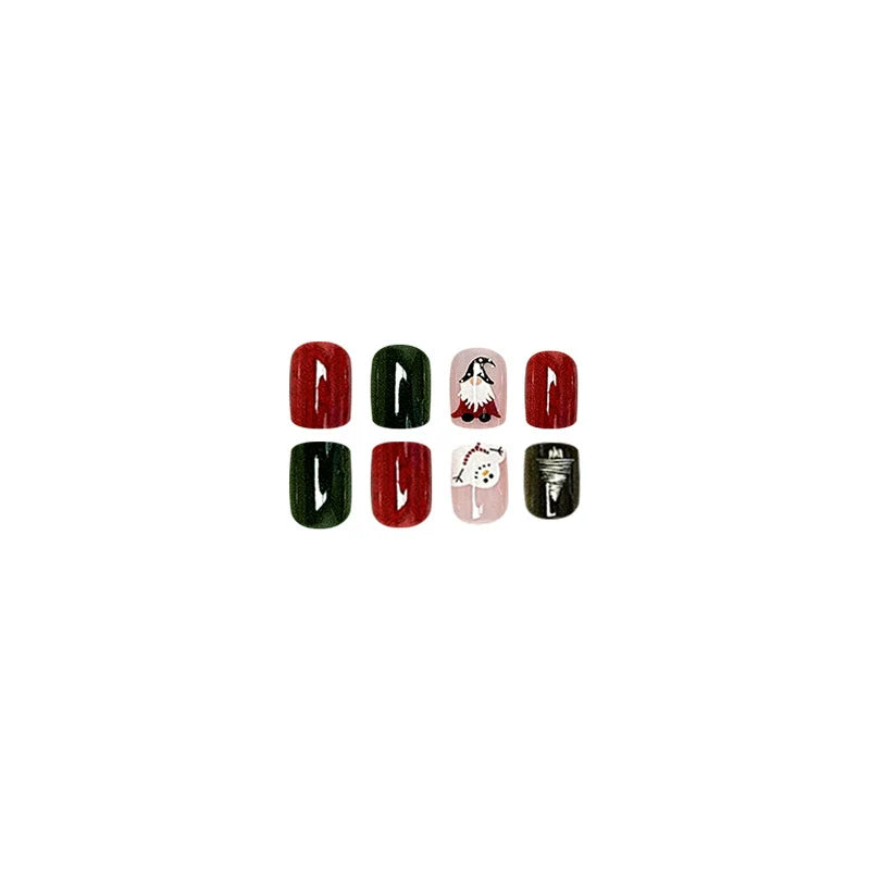 Santa & Snowman Red Green Christmas Nails