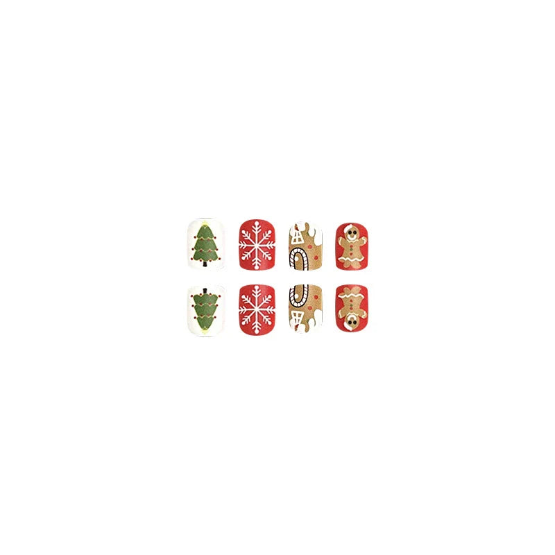 Gingerbread Man Snowflake Red Christmas Nails