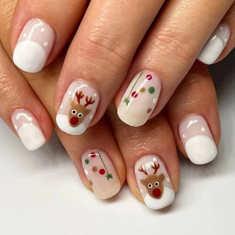 Milky White Reindeer Winter Nails