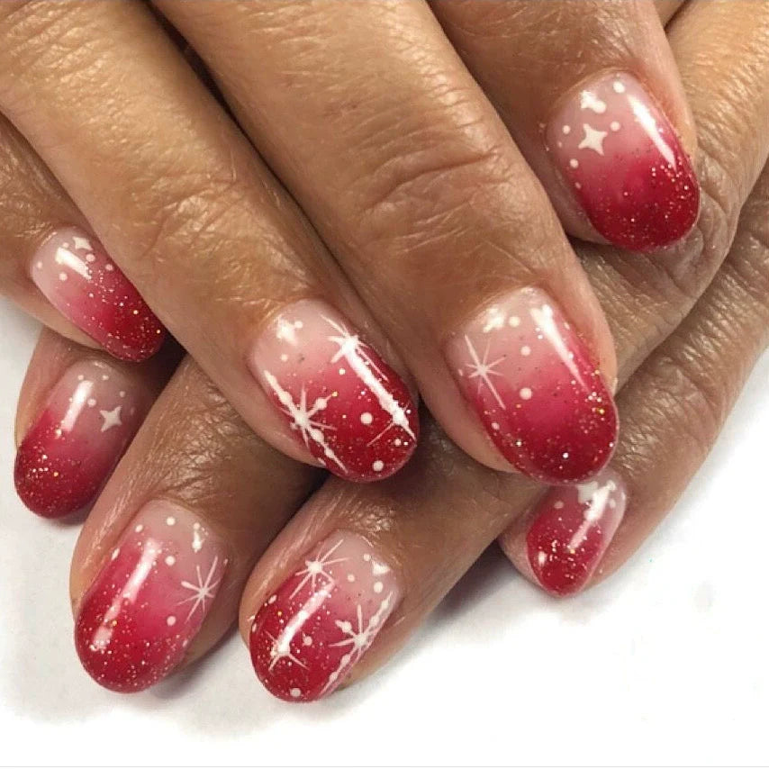 Red Snowflake Short Round Press-On Nails