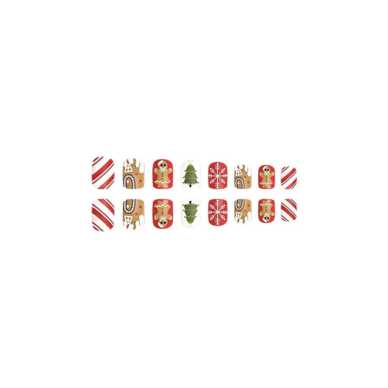 Gingerbread Man Snowflake Red Christmas Nails