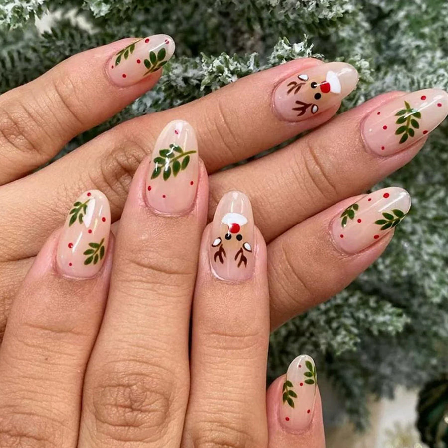 White Reindeer French Christmas Nails - góc chụp 1