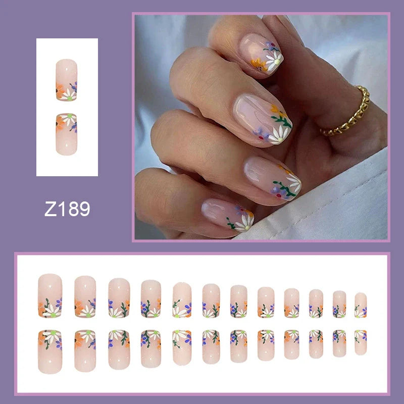 Purple Spring Floral Jelly French Press-On Nails