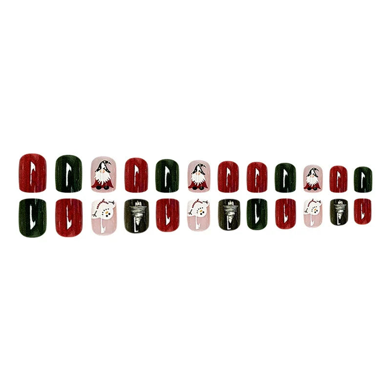 Santa & Snowman Red Green Christmas Nails