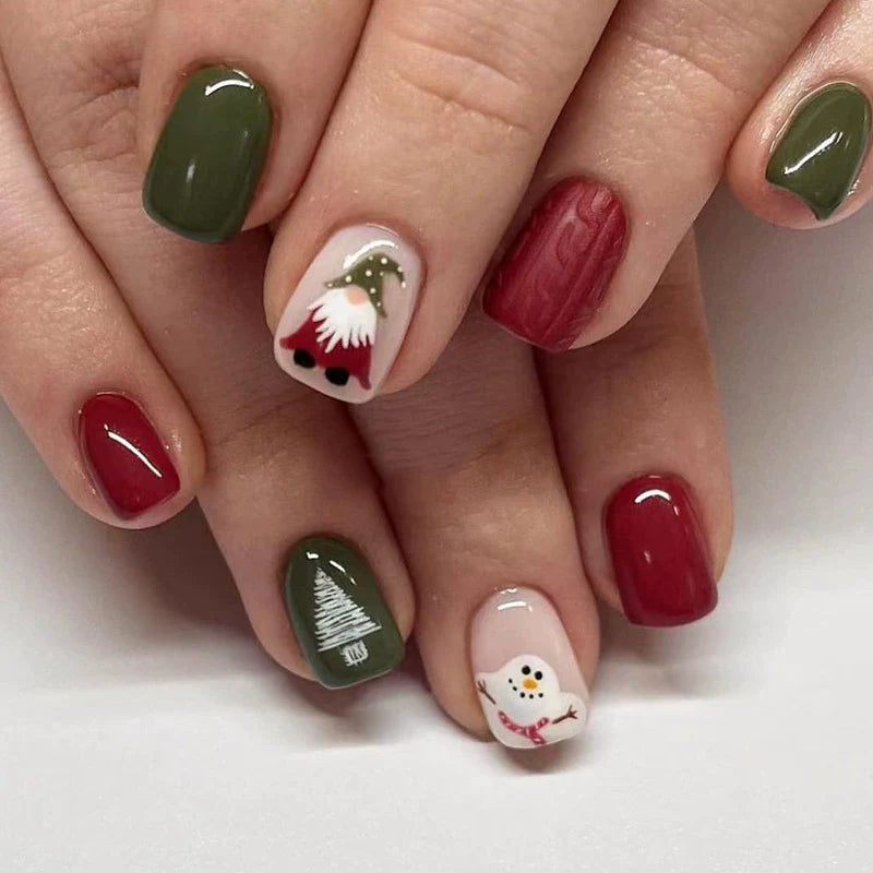 Santa & Snowman Red Green Christmas Nails - góc chụp 2