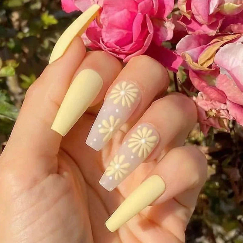 Golden Daisy Long Press-On Nails - góc chụp 2
