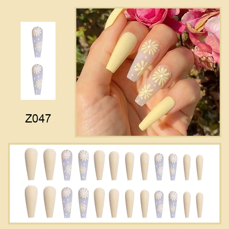 Golden Daisy Long Press-On Nails