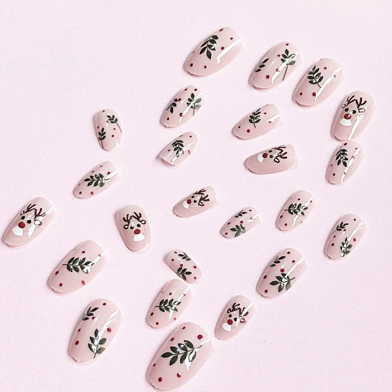White Reindeer French Christmas Nails