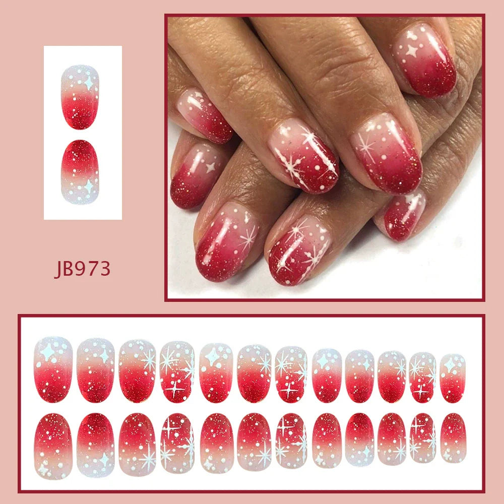 Red Snowflake Short Round Press-On Nails