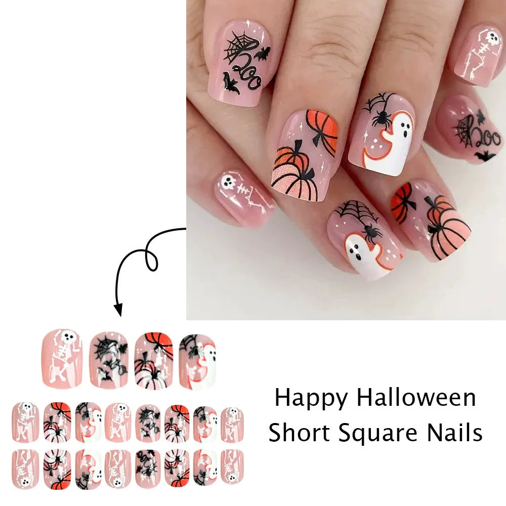 Orange Pumpkin Ghost Halloween Press-Ons
