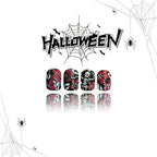 Press-on-nail Red & White Skull Floral Halloween Press On Nails | Gothic Floral Style | Reusable Nail Set 5