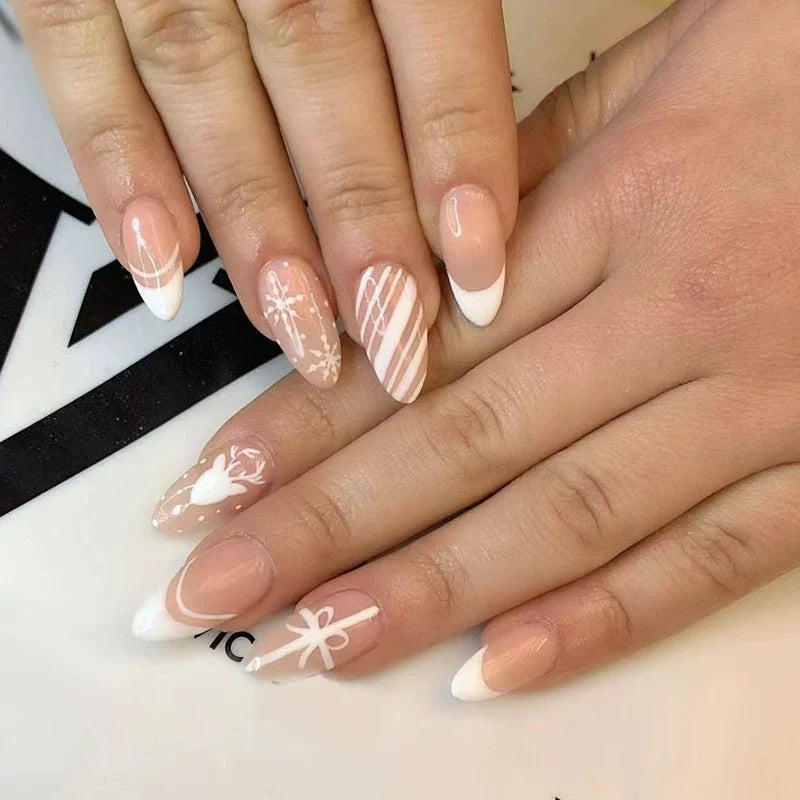 Glitter Antler Snowflake Premium Christmas Nails