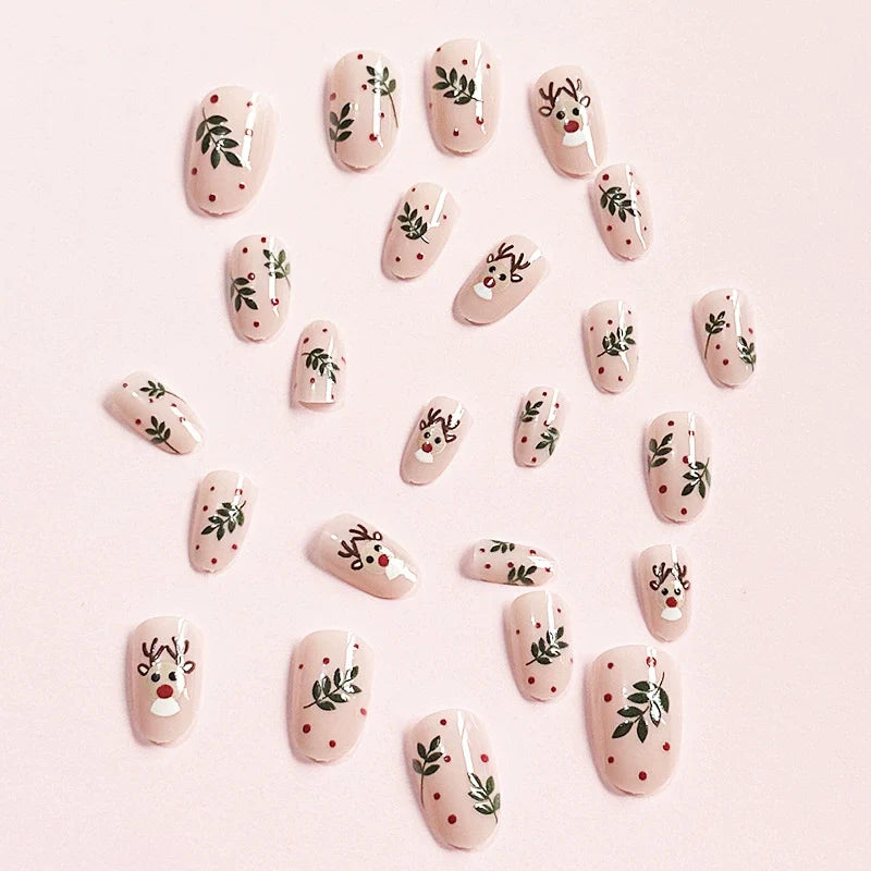 White Reindeer French Christmas Nails