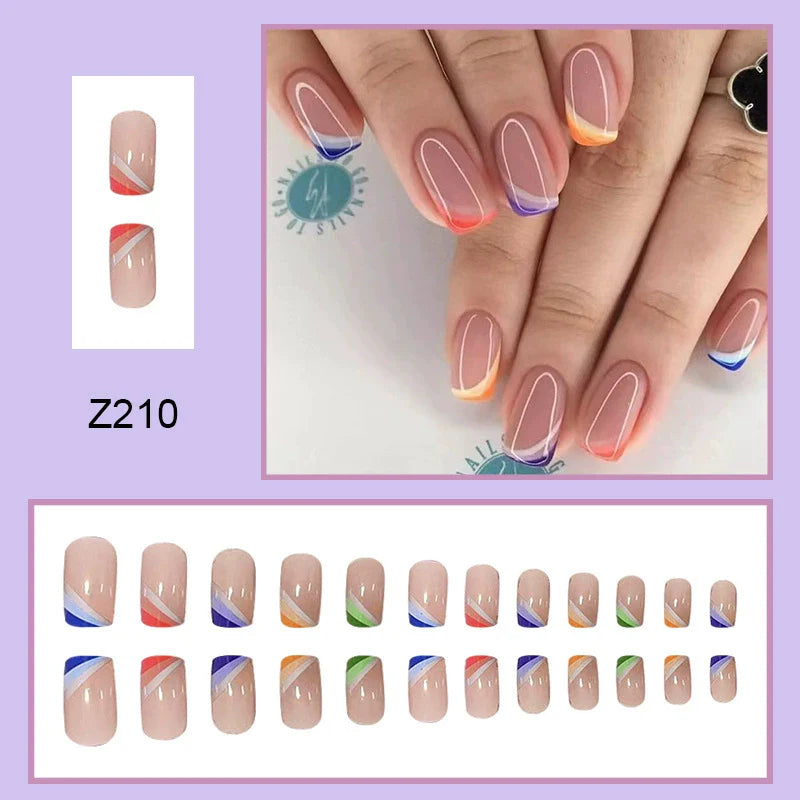 Pastel Gradient Square French Tip Press-On Nails