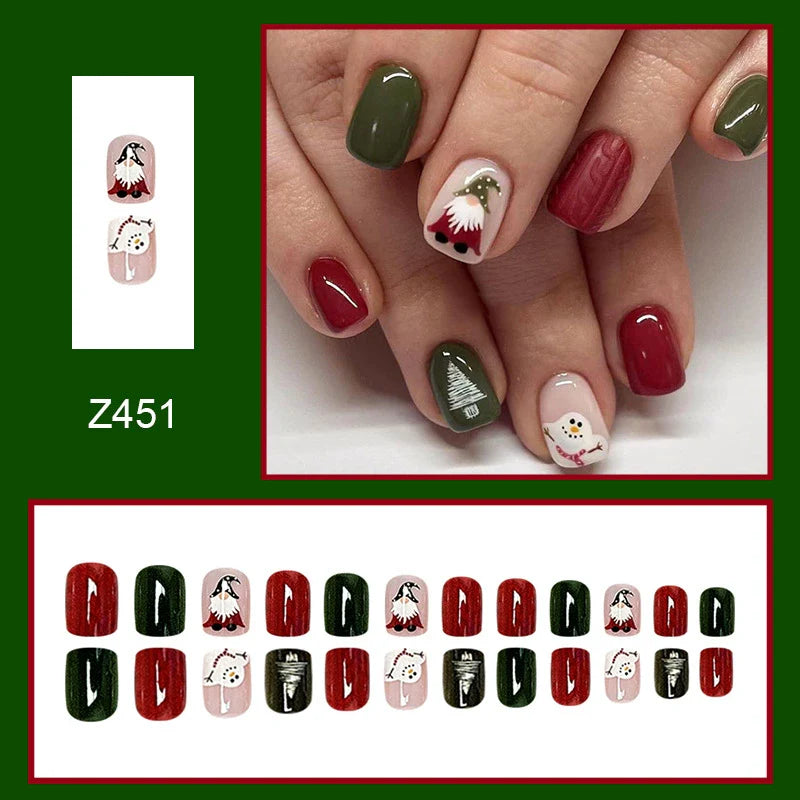 Santa & Snowman Red Green Christmas Nails