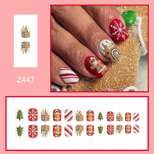 Gingerbread Man Snowflake Red Christmas Nails