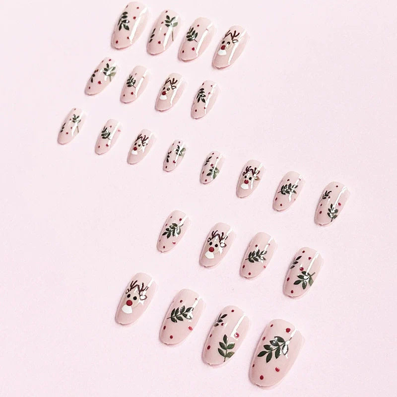 White Reindeer French Christmas Nails