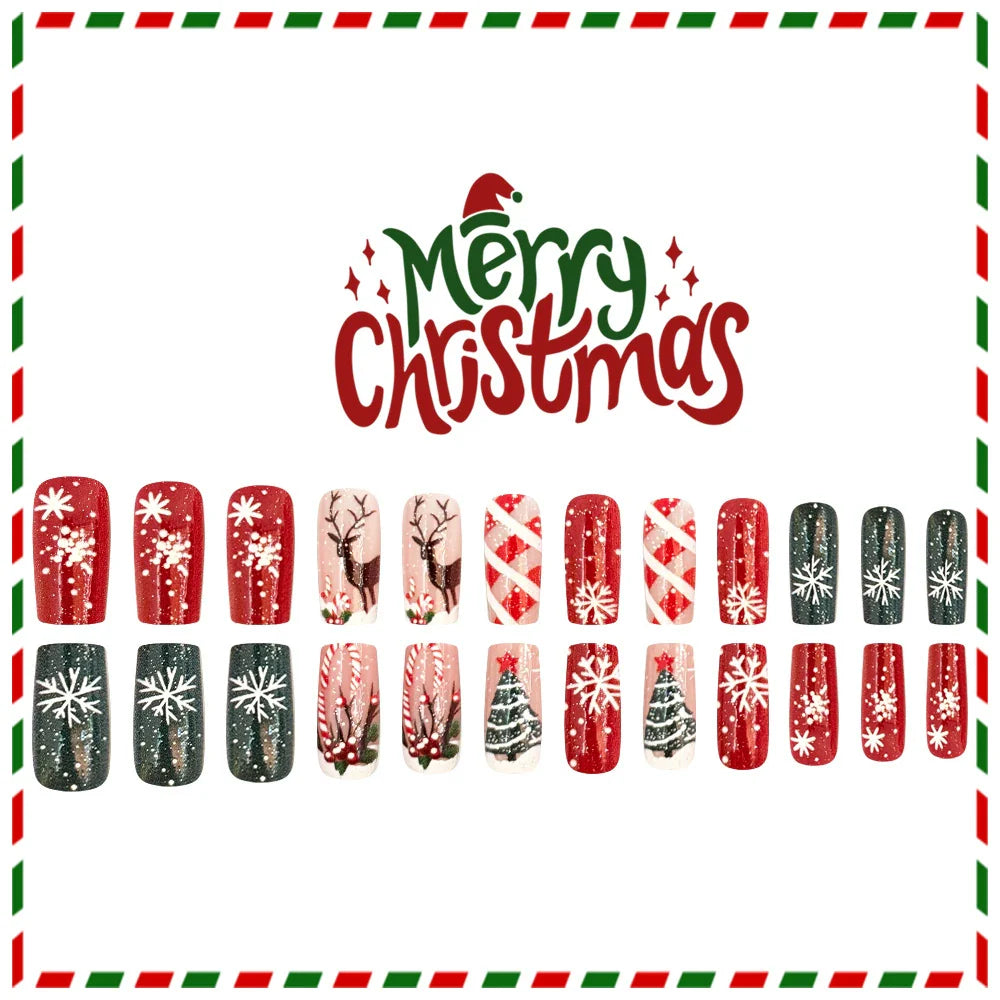 Red & White Christmas Tree Reindeer Nails