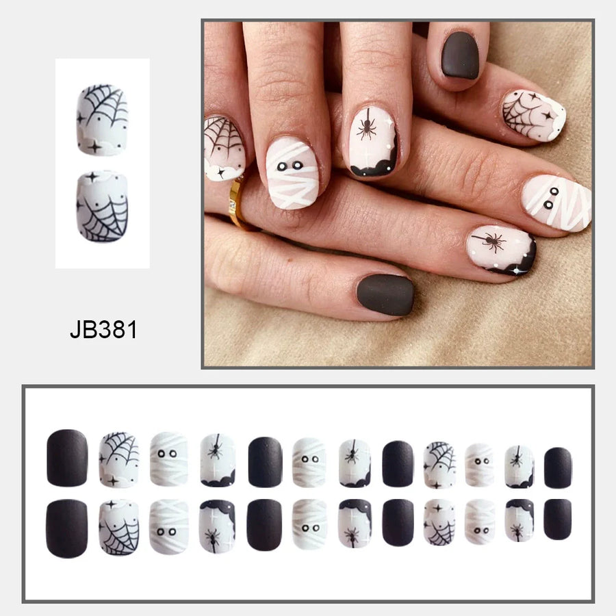 White Spiderweb Halloween Press-On Nails - góc chụp 3