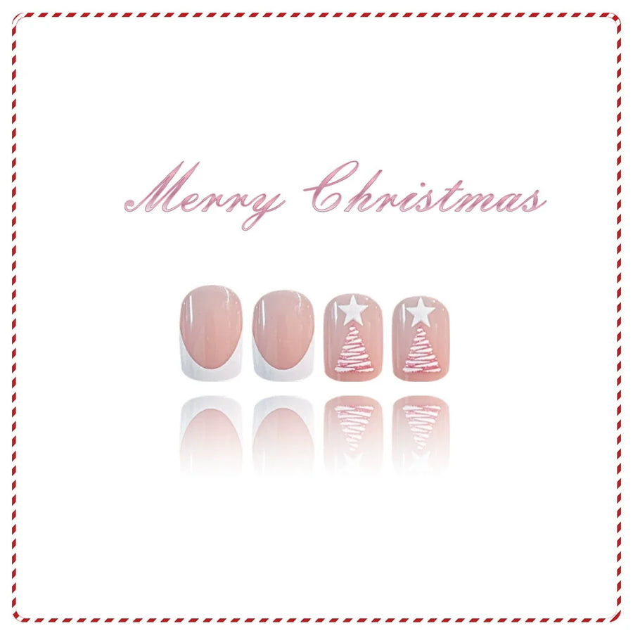 Pastel Pink Christmas Tree Snowflake Nails - góc chụp 2