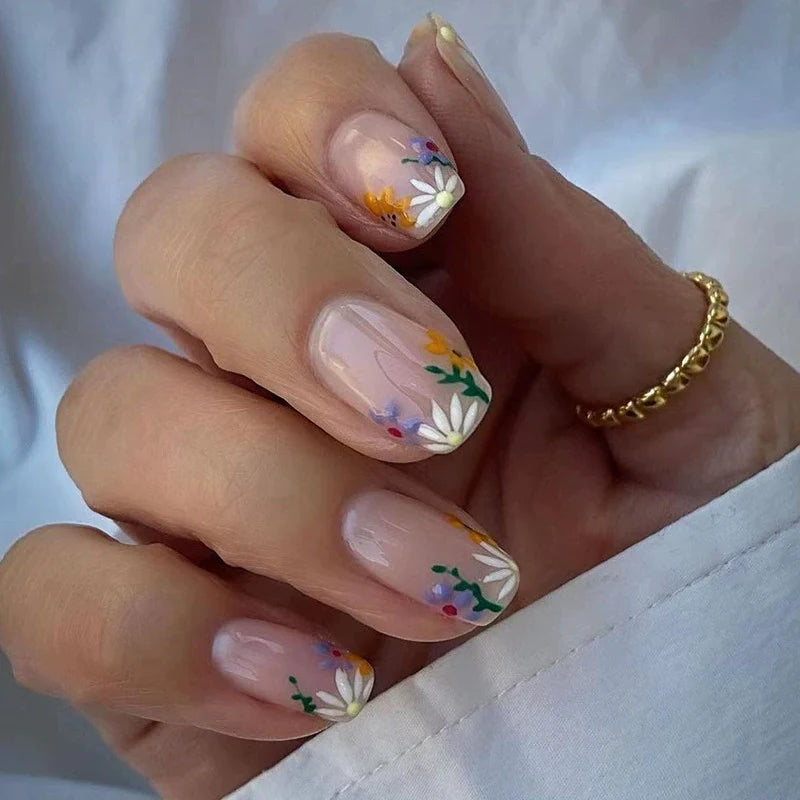 Purple Spring Floral Jelly French Press-On Nails
