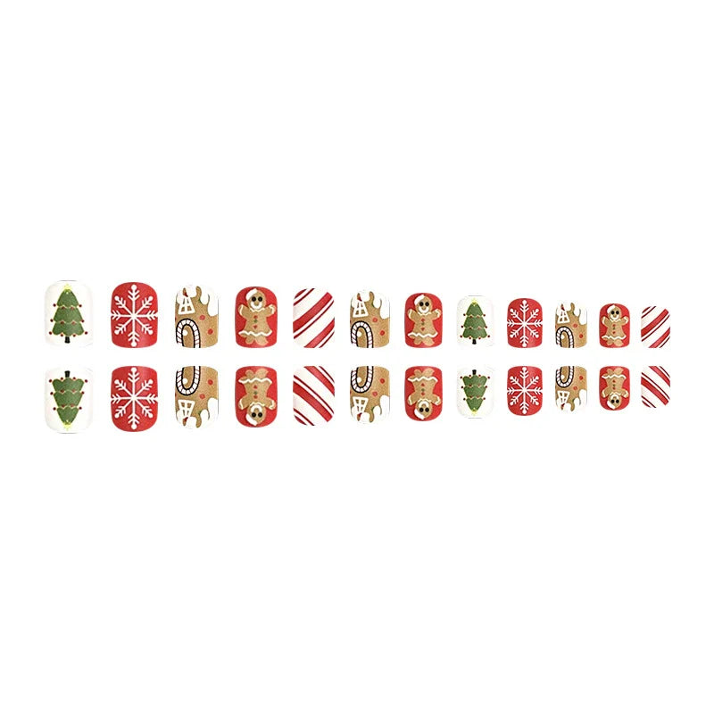 Gingerbread Man Snowflake Red Christmas Nails