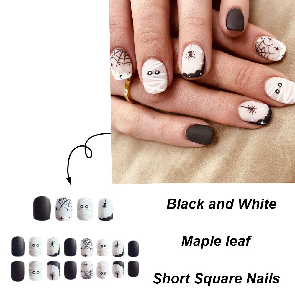 White Spiderweb Halloween Press-On Nails