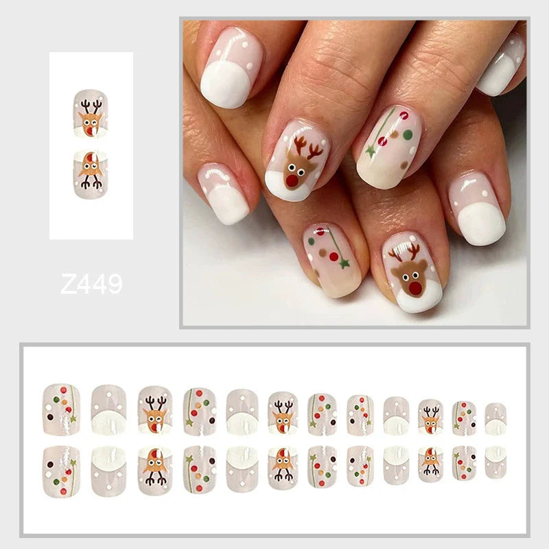 Milky White Reindeer Winter Nails - góc chụp 2