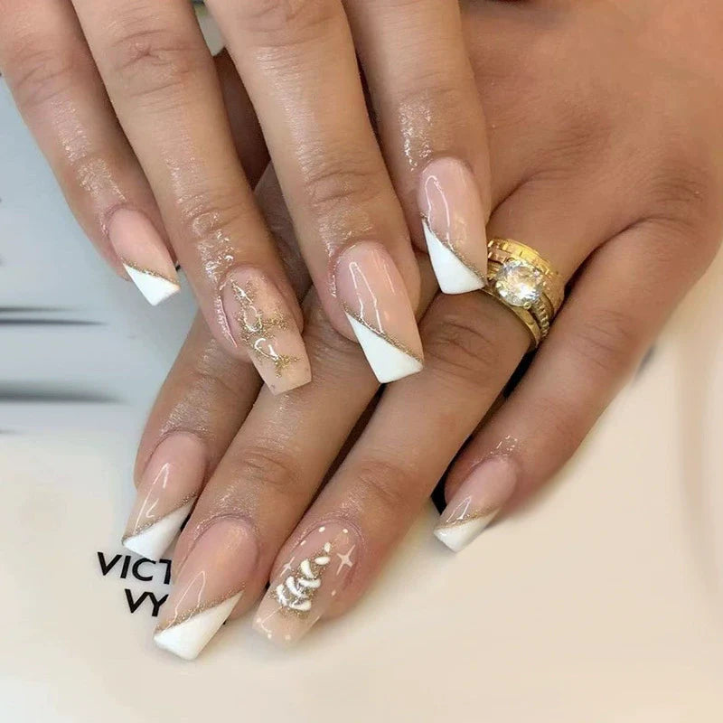 Glitter Antler Snowflake Premium Christmas Nails