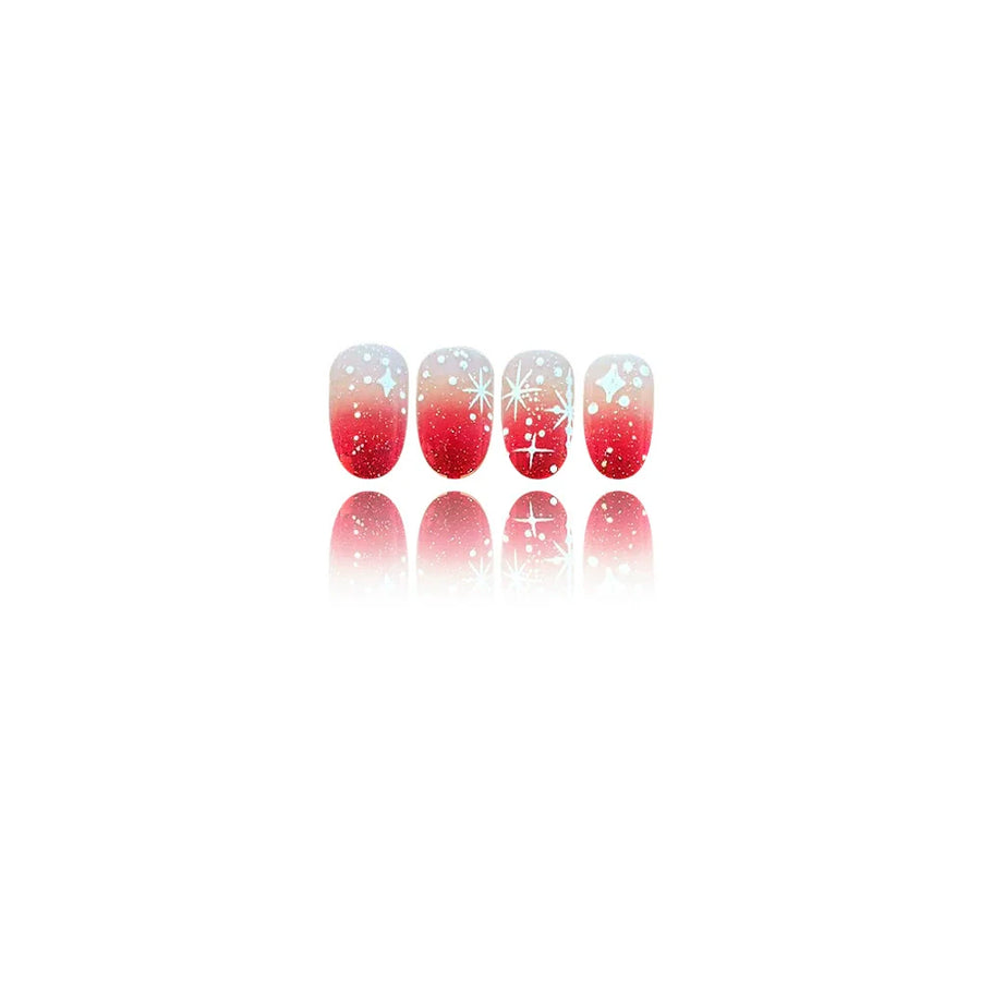 Red Snowflake Short Round Press-On Nails - góc chụp 1