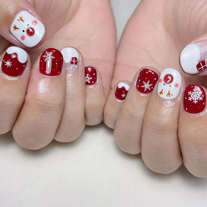 Red-Nosed Reindeer Square Christmas Nails - góc chụp 1